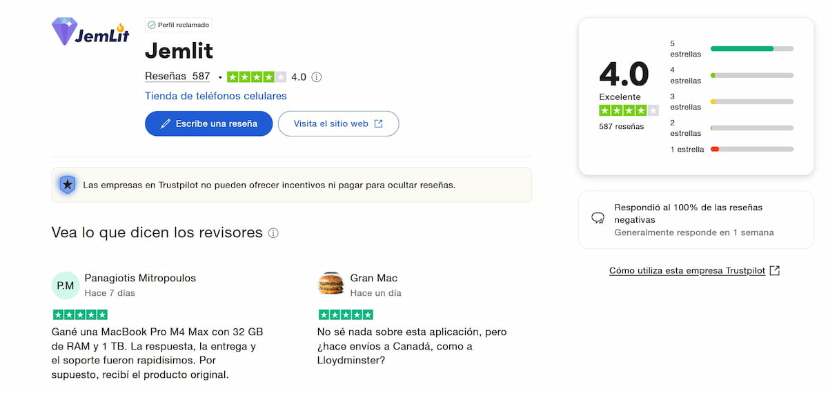 Jemlit opiniones: La mayor parte de las opiniones de los clientes de Jemlit en Trustpilot son extremadamente positivas