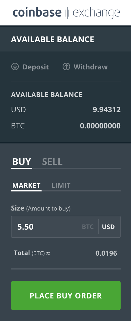 Market orders on Coinbase