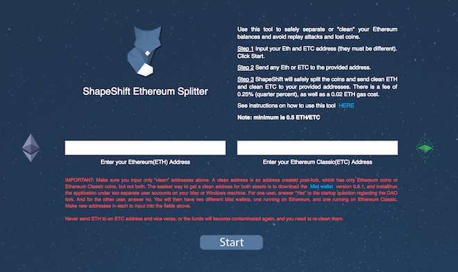 shapeshift ehtereum splitter