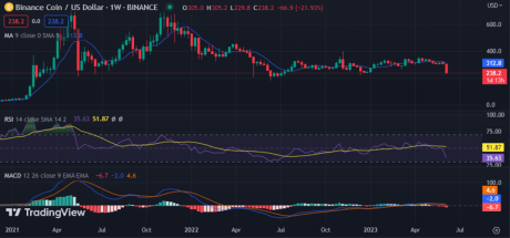 BNB weekly chart shows sideways movement: source @Tradingview