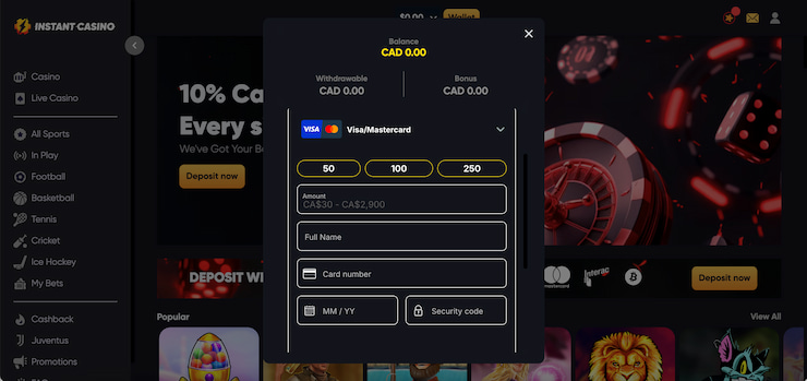 Instant Casino apostas criptomoedas