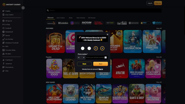 Phone Number Verification at Instant Casino