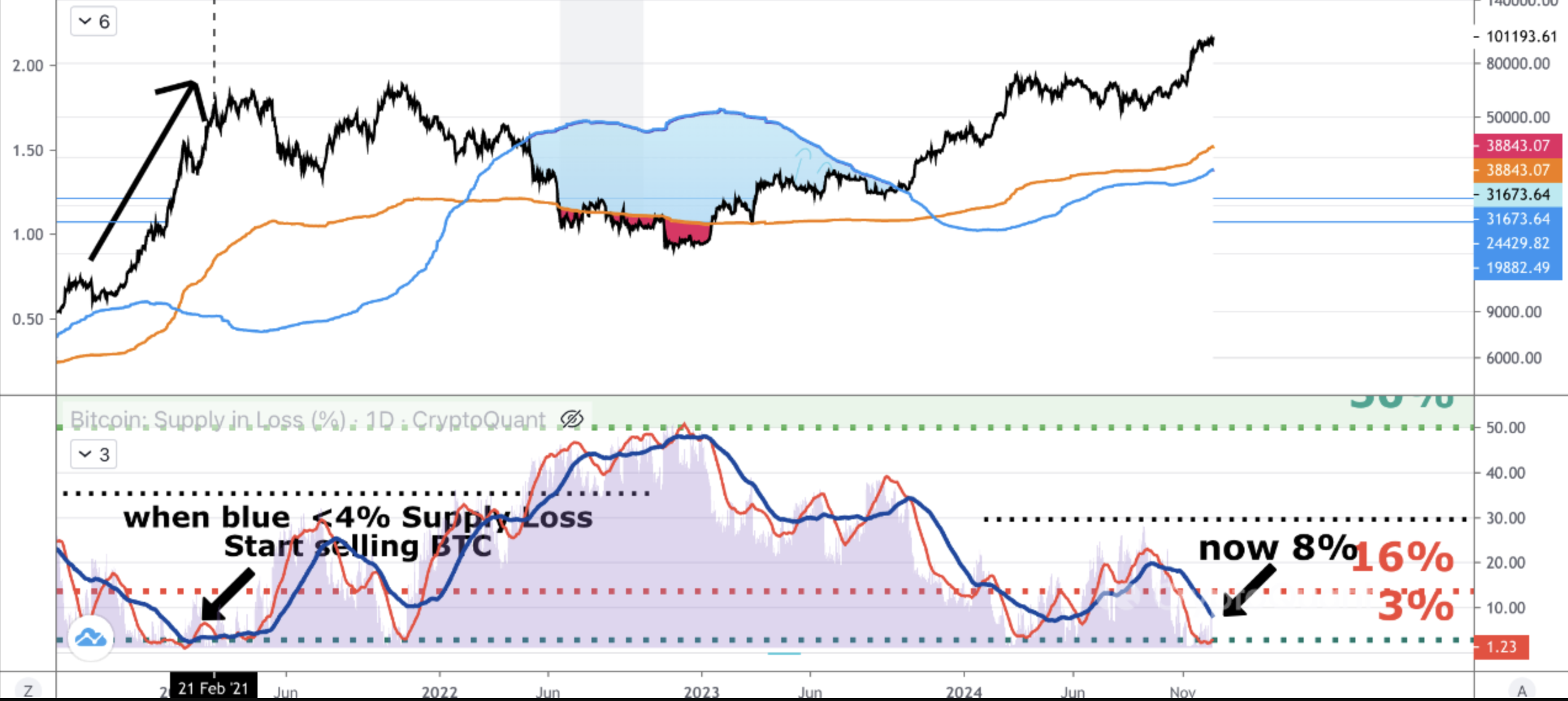 BTC supply in loss