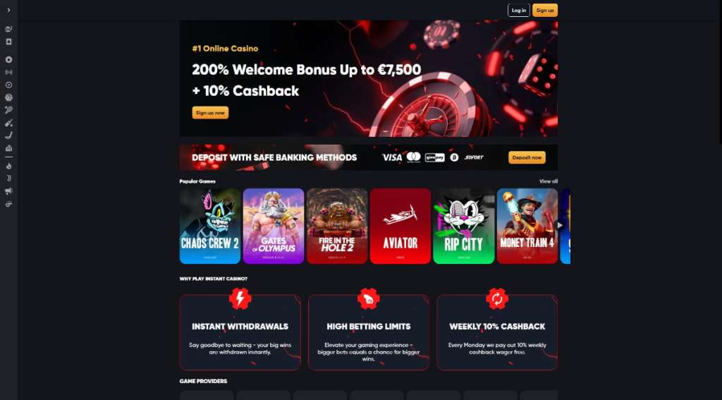 Instant Casino — โบนัสต้อนรับ 200% เครดิตฟรีสูงสุด 7,500 ยูโร