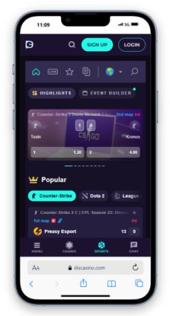 Discasino Sportsbook Mobile