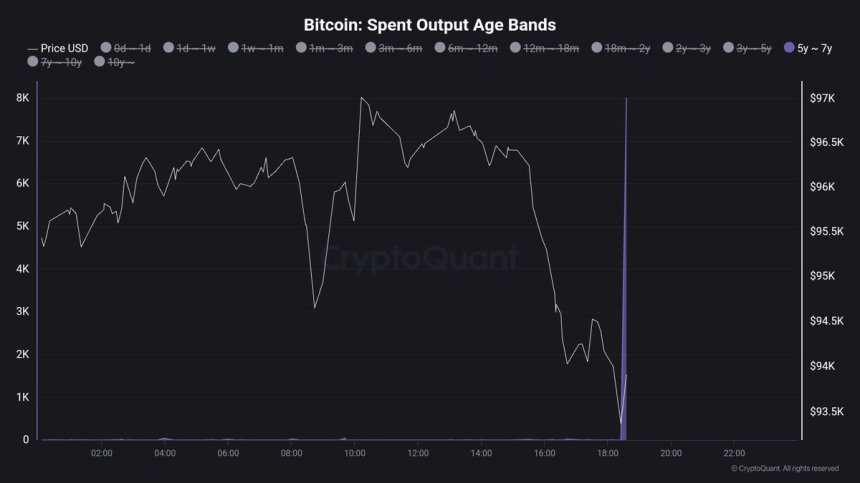 La ballena de Bitcoin movió 8.000 BTC de entre 5 y 7 años