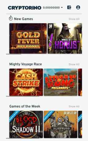 variety of games available at Cryptorino