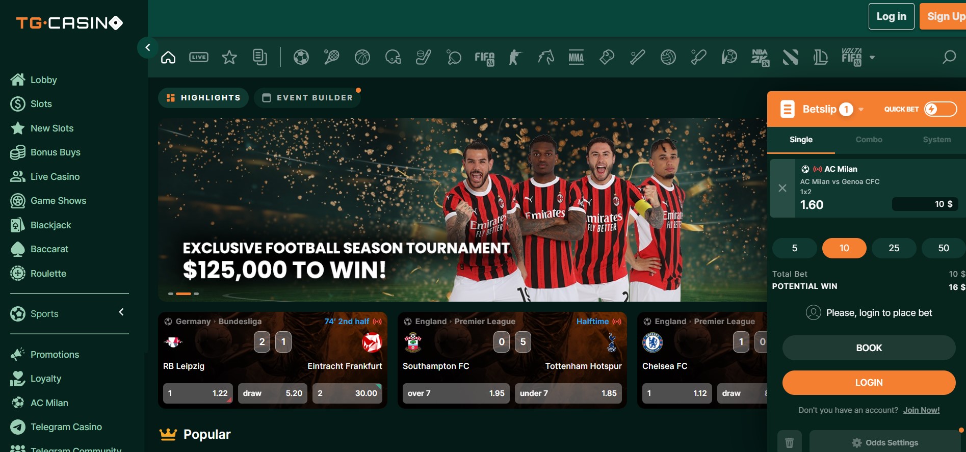 TG.Casino чуждестранен сайт за залози