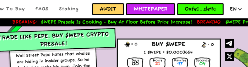 Link to $WEPE audit at the top of the Wall Street Pepe website