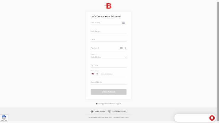 signing up at betonline