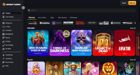 The homepage of Instant Casino