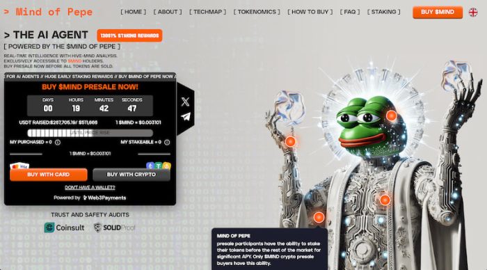 Mind of Pepe ($MIND) AI agent token website