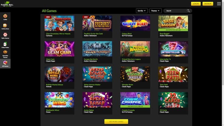 raging bull all casino games list