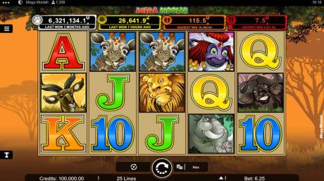 A screenshot from Mega Moolah by Microgaming