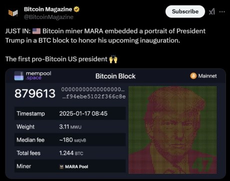 Trump visage BTC blockchain