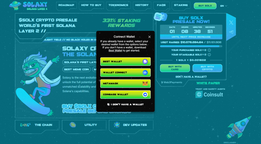 Connect your wallet with the Solaxy presale page