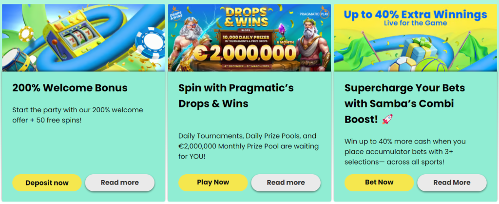 Free spiny jako bonus v rámci Samba Slots