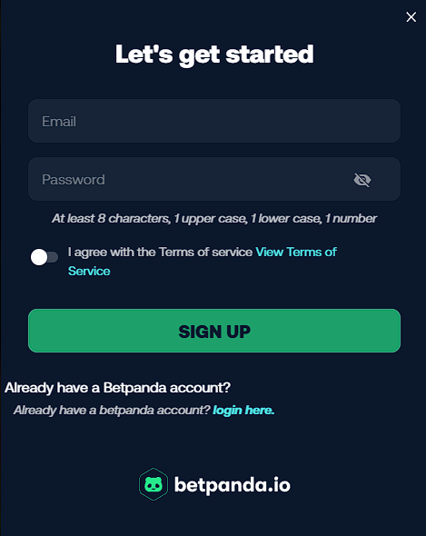 betpanda sign up page
