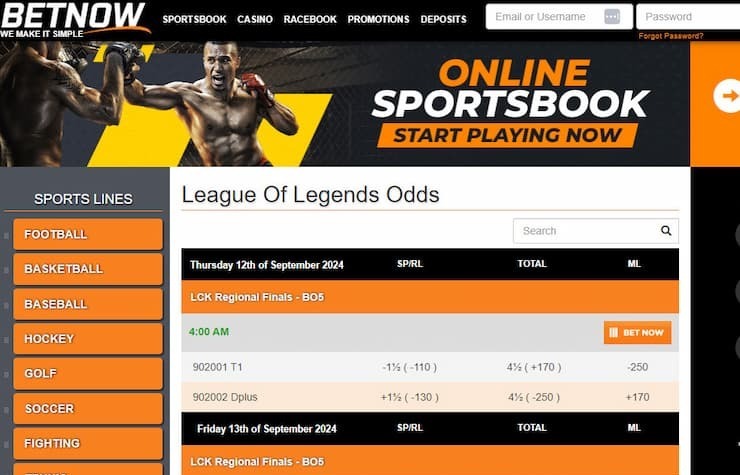 BetNow Esports Bets and Odds