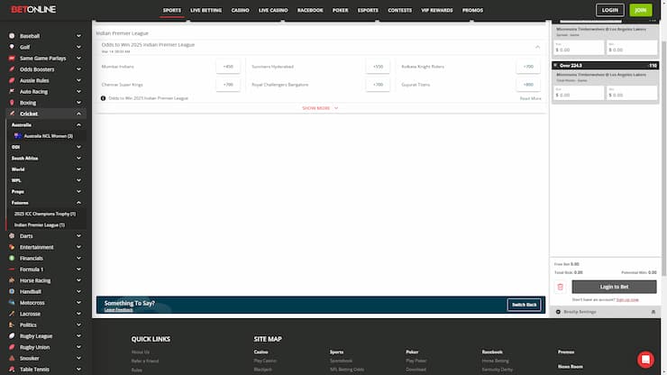 BetOnline Odds on Indian Premier League