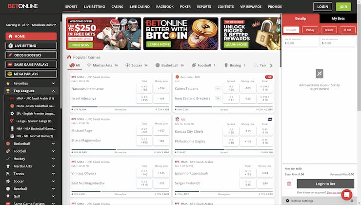 BetOnline Popular Games Page