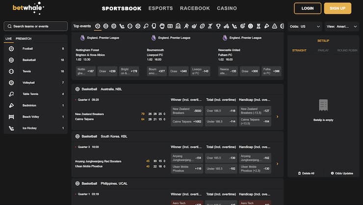 BetWhale home page for sports bettors in Florida