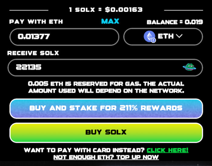 Buy Solaxy with crypto