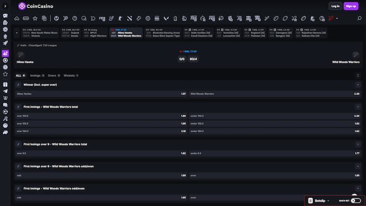 CoinCasino Online Cricket Betting Page