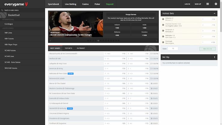 Everygame NCAAB Betting Page