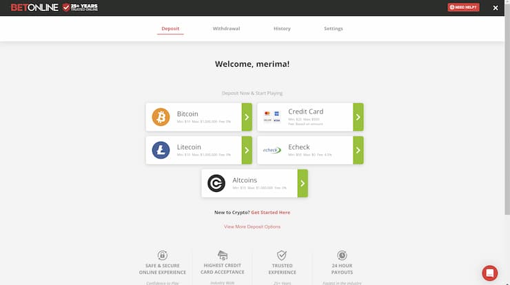 BetOnline Bitcoin and Credit Card Options