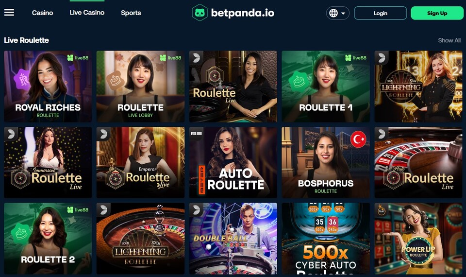 скриншот лобби рулетки в казино betpanda