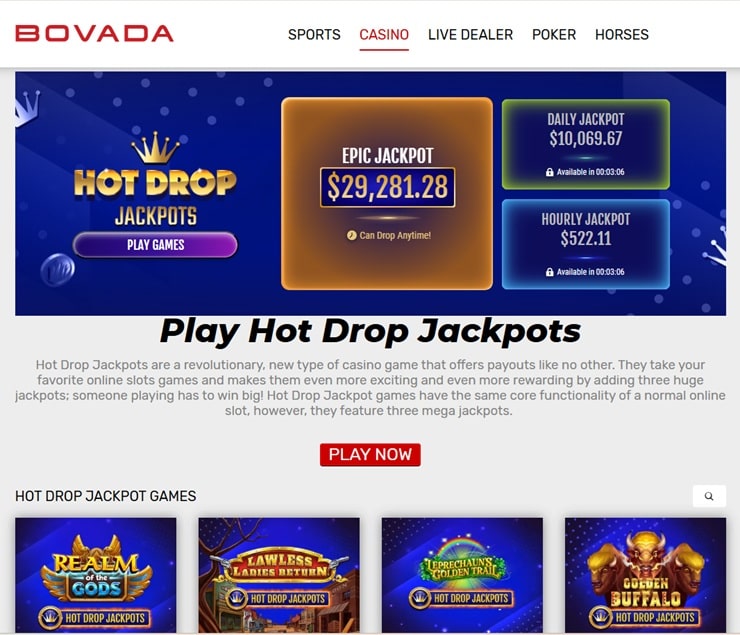 bovada offers vouchers like Flexepin, plus Hot Drop Jackpots