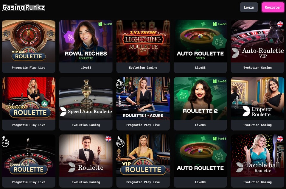 секция рулетки на сайте casinopunkz