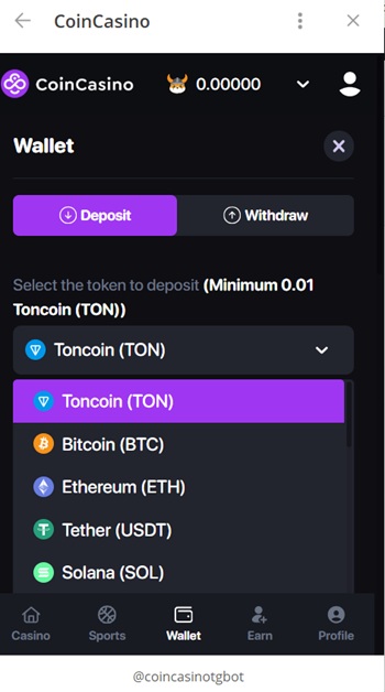 coincasino deposit on telegram