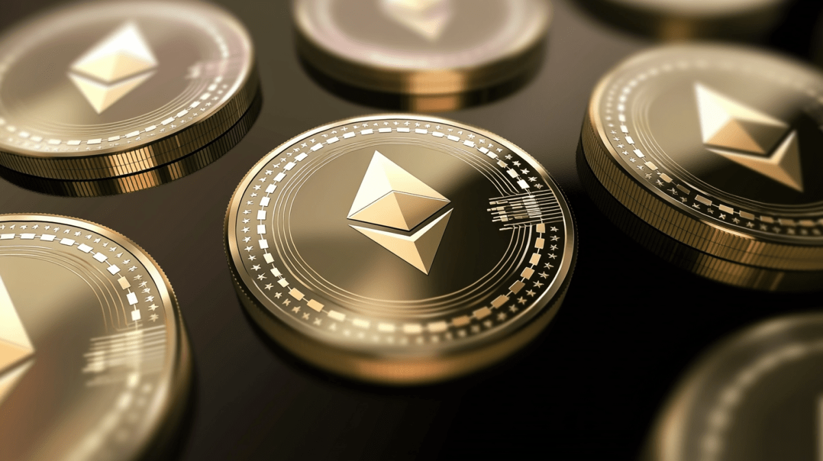 机の上に広がる複数のイーサリアム