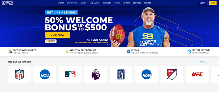 sportsbetting ag large welcome bonus and wide sports coverage