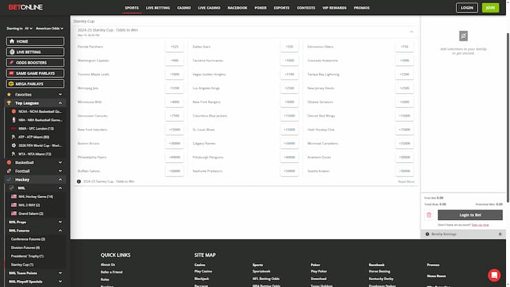 BetOnline Stanley Cup Futures