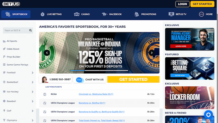 The homepage of NFL betting at BetUS
