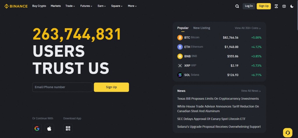 Binance - melhores corretoras P2P de criptomoedas
