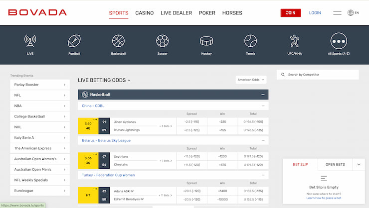 Bovada's NFL betting homepage