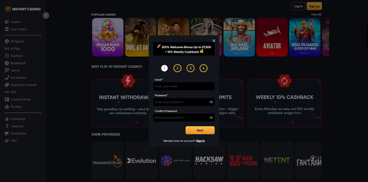 instant casino sign up