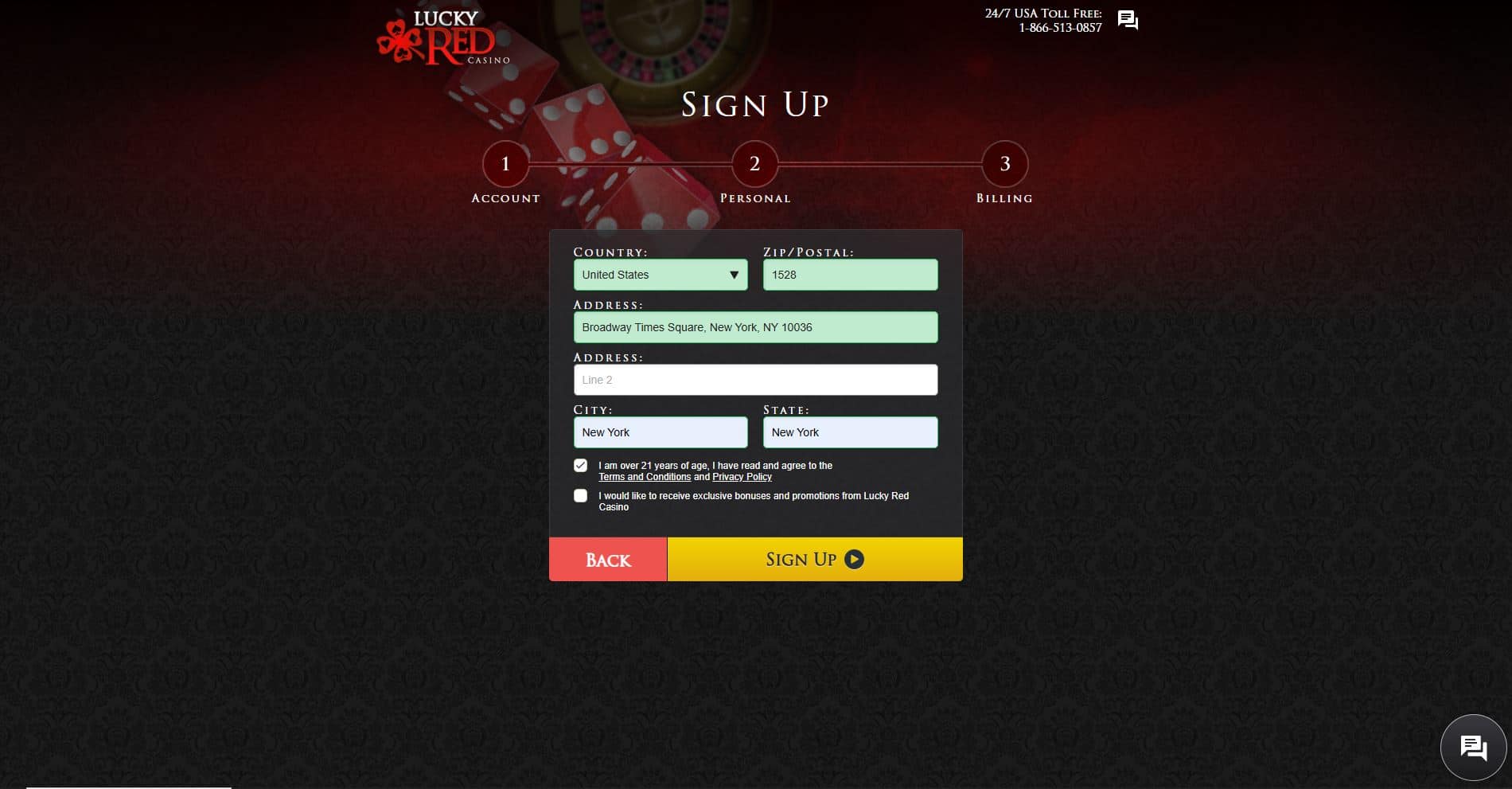 lucky red casino sign up page