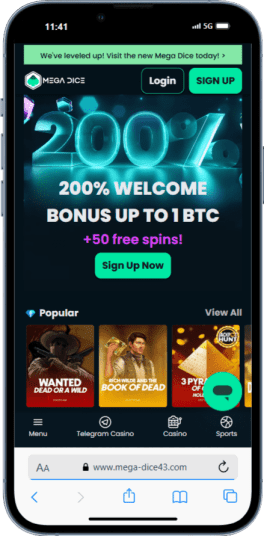 Mega Dice Ethereum Casino Mobile Homepage