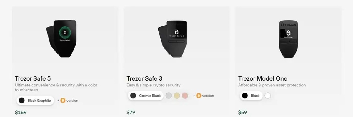 Různé verze Trezoru - Model One, Model T, Safe 3 a Safe 5