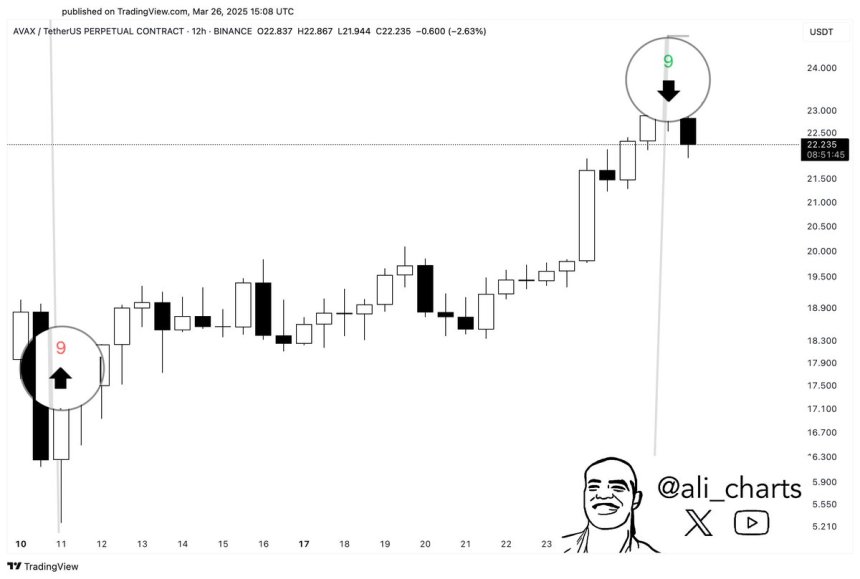 Avalanche TD Sequential Indicator Flashes Sell Signal | Source: Ali Martinez on X
