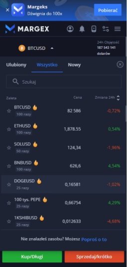 Margex dostępne krypto