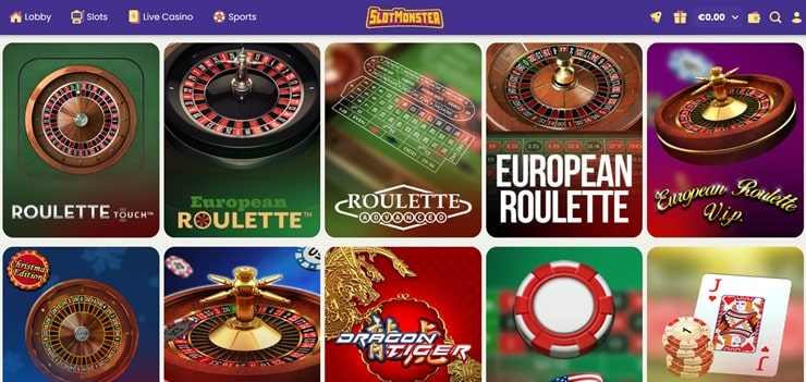 screenshot of slot monster casino table games