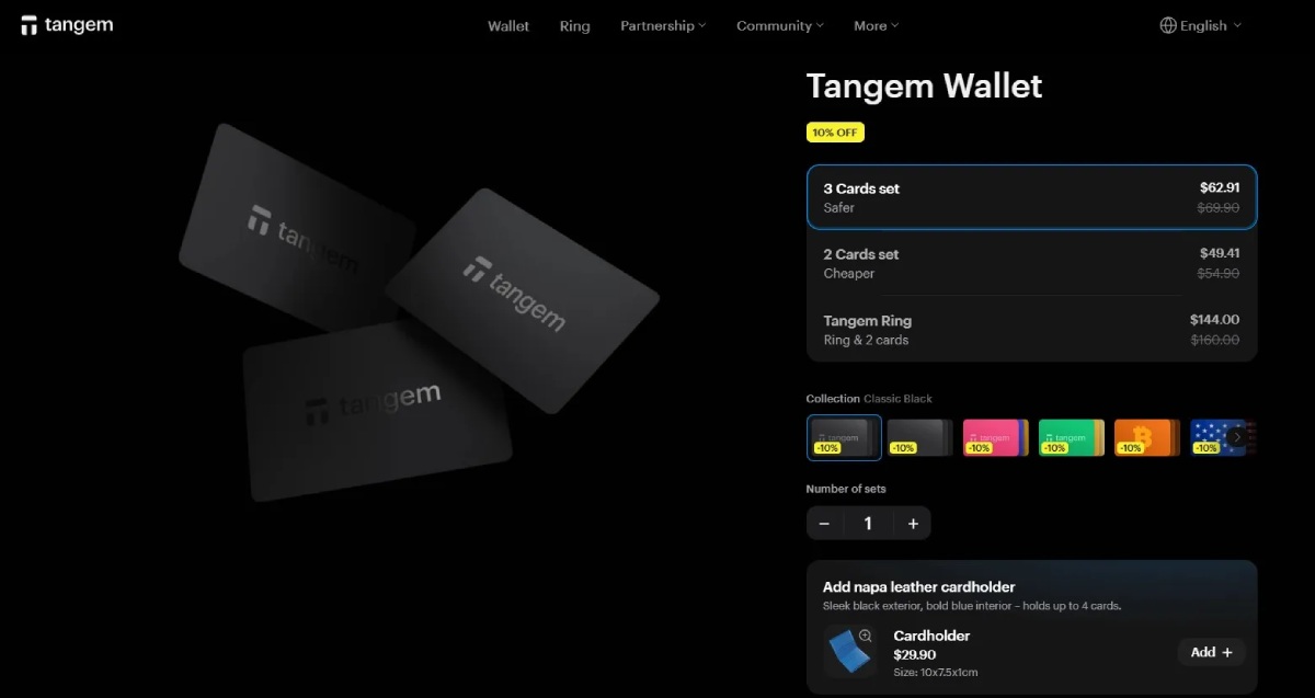 Tangem Wallet – kompaktna kripto denarnica z dostopom NFC za preproste transakcije