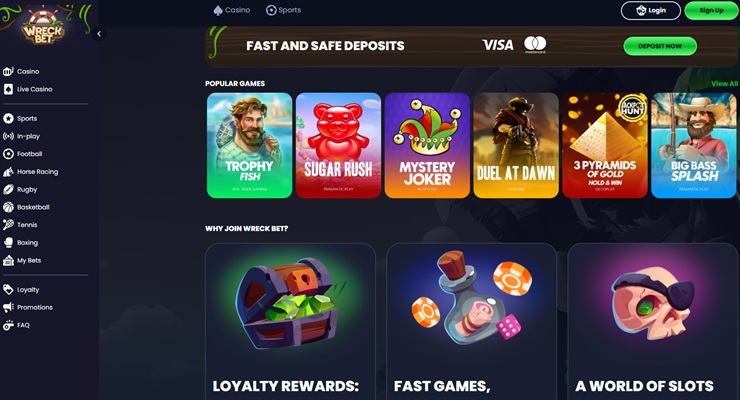Wreckbet homepage screenshot best EU online casino