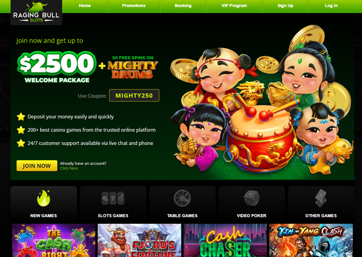 raging bull welcome bonus and games